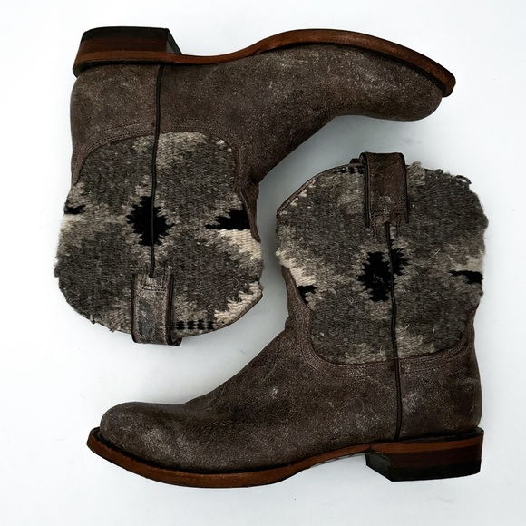 Stetson Sandia Serape Aztec Textile Western Leather Ankle Round Toe Boots - Picture 6 of 7